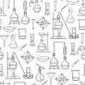 Vector seamless pattern with special equipment. Pattern on the theme of chemistry, education, medicine, science on white backgroun